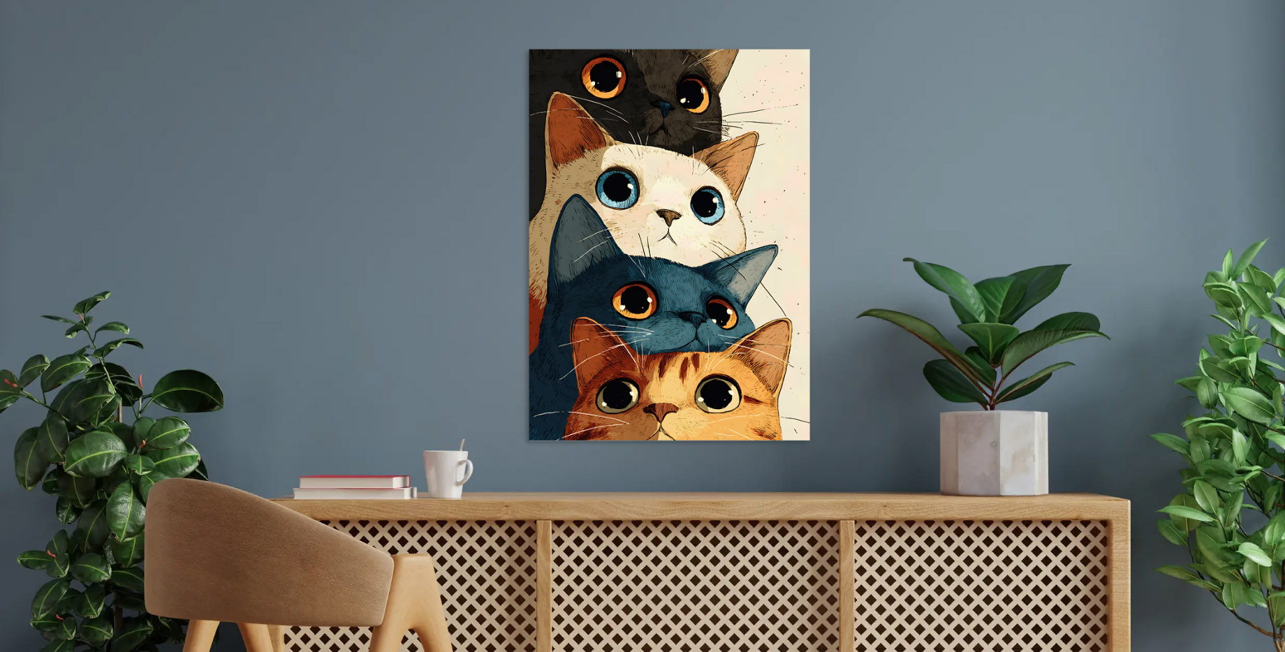 Stack of Cute Cartoon Cats int — metal poster wall art by Lineer